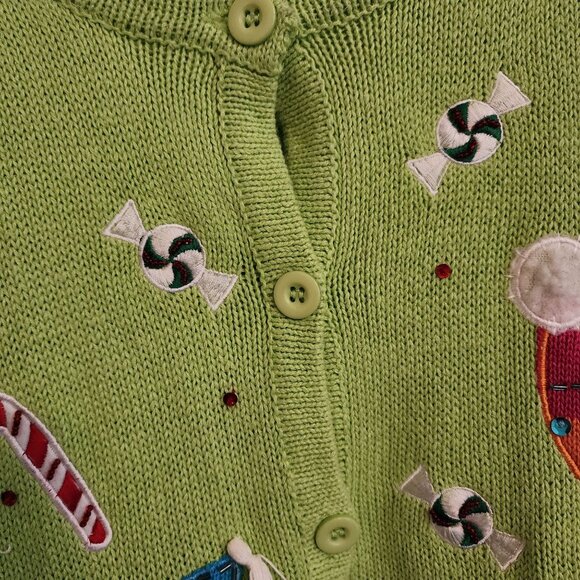 Heirloom Collectibles Christmas Collection Snowman Green Cardigan Sweater XL Cot - Picture 6 of 13